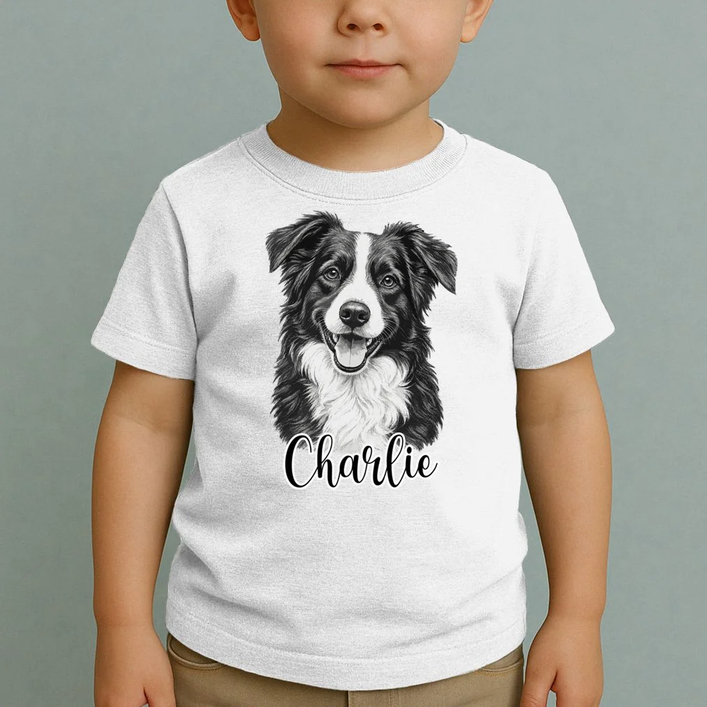 Dog Sketch Portrait Personalized Photo Custom Gift - Hand Drawn Pet Portrait Design Toddler T-Shirt - Front 1