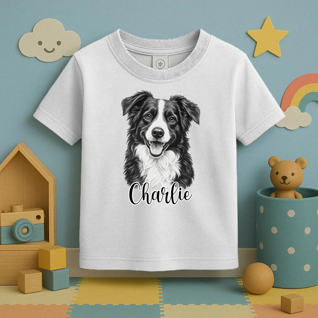 Dog Sketch Portrait Personalized Photo Custom Gift - Hand Drawn Pet Portrait Design Toddler T-Shirt - Front 2