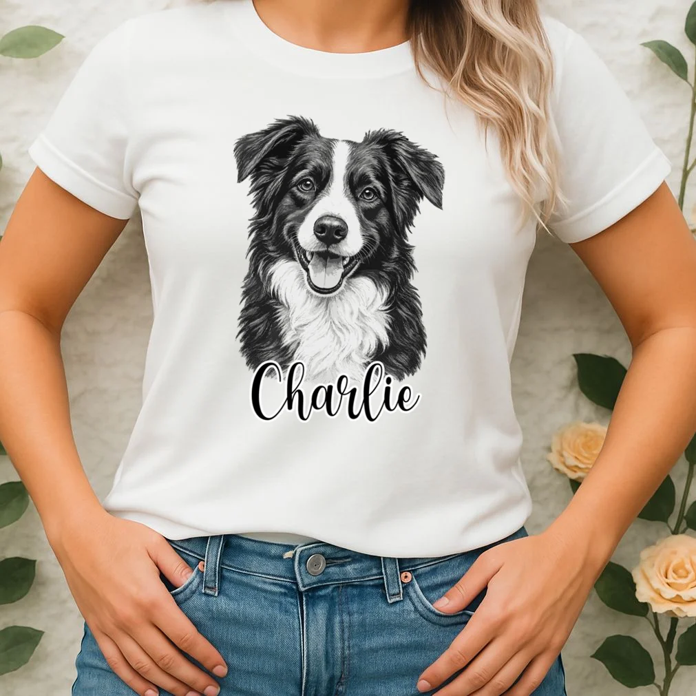 Dog Sketch Portrait Personalized Photo Custom Gift - Hand Drawn Pet Portrait Design Women's T-Shirt - Front 1