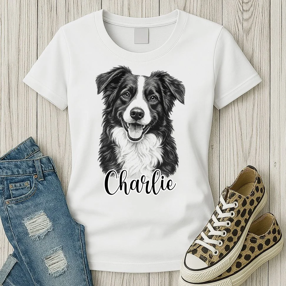 Dog Sketch Portrait Personalized Photo Custom Gift - Hand Drawn Pet Portrait Design Women's T-Shirt - Front 2