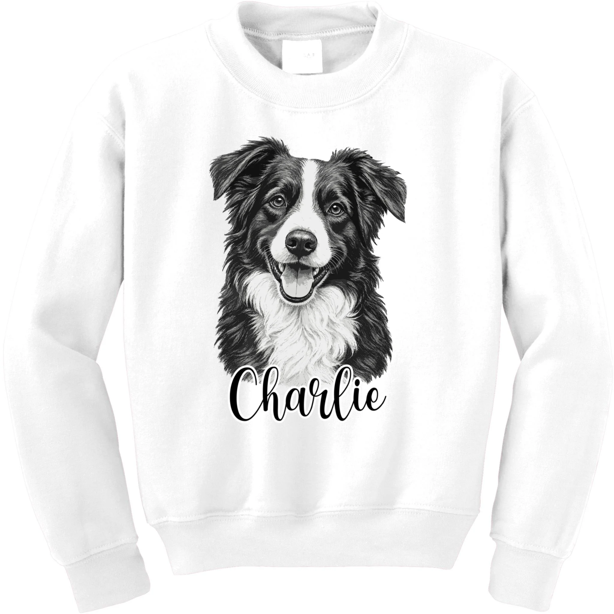 Dog Sketch Portrait Personalized Photo Custom Gift - Hand Drawn Pet Portrait Design Kids Sweatshirt Front