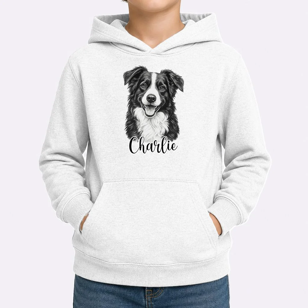 Dog Sketch Portrait Personalized Photo Custom Gift - Hand Drawn Pet Portrait Design Kids Hoodie - Front 1