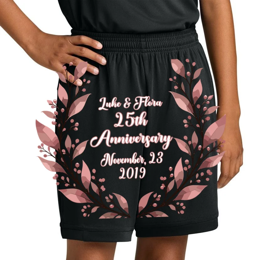Elegant Blush Floral 25th Anniversary Celebration Kids Shorts - Front 1