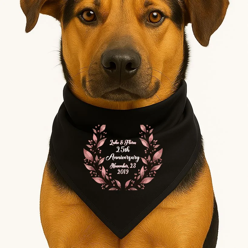 Elegant Blush Floral 25th Anniversary Celebration Dog Bandana - Front 1