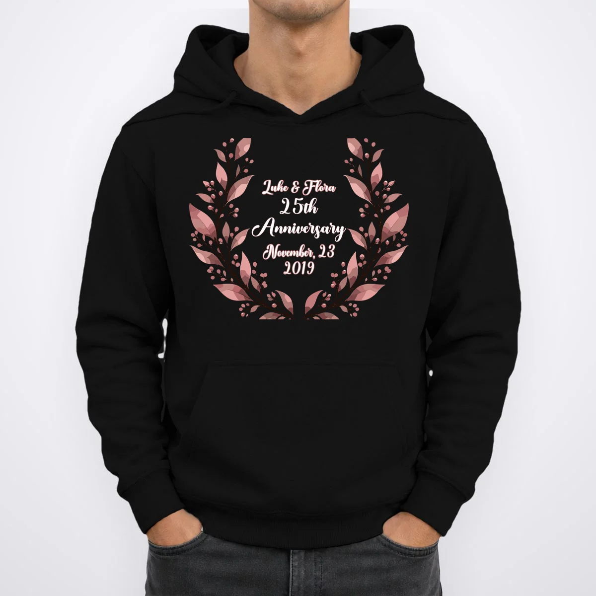 Elegant Blush Floral 25th Anniversary Celebration Men's Hoodie - Front 1