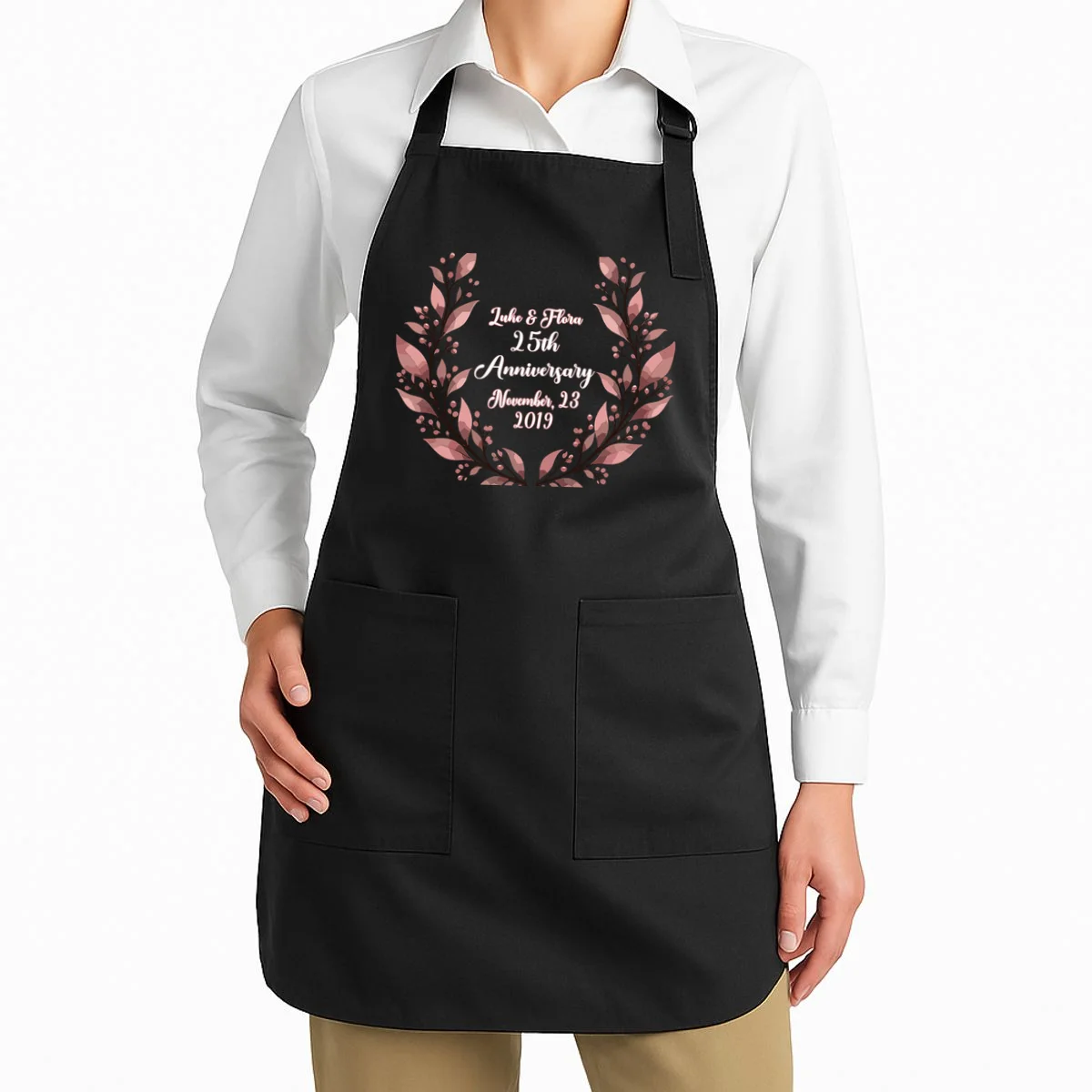 Elegant Blush Floral 25th Anniversary Celebration Apron - Front 1