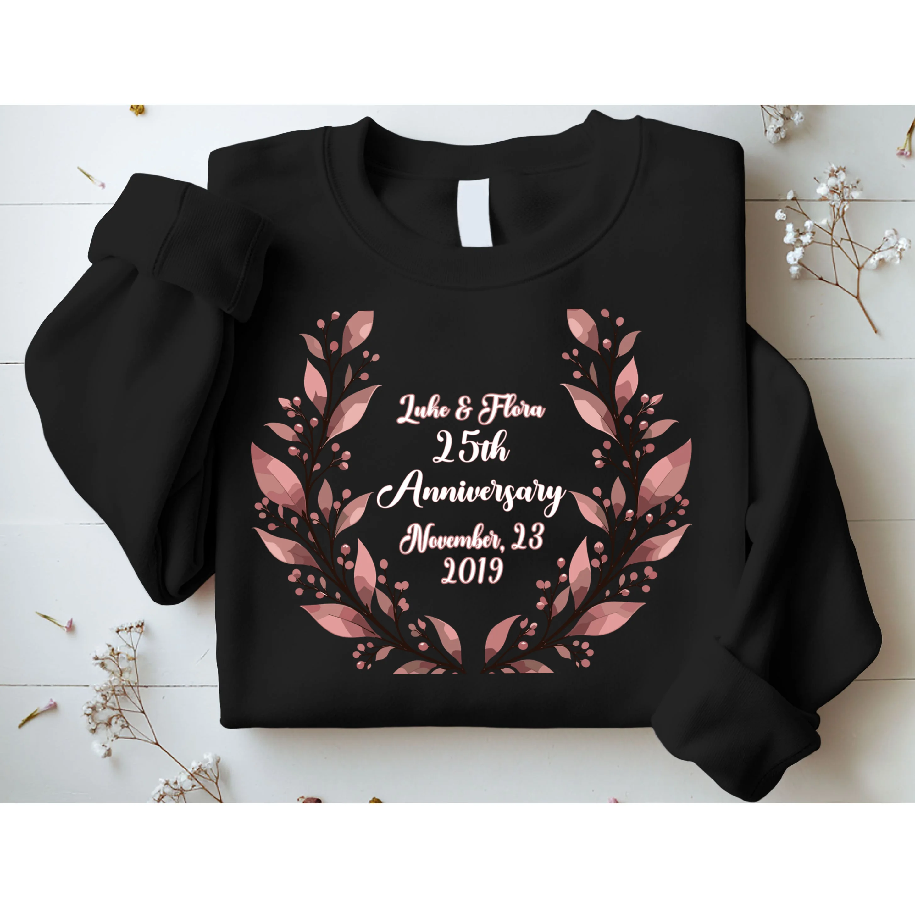 Elegant Blush Floral 25th Anniversary Celebration Men's Sweatshirt - Front 1