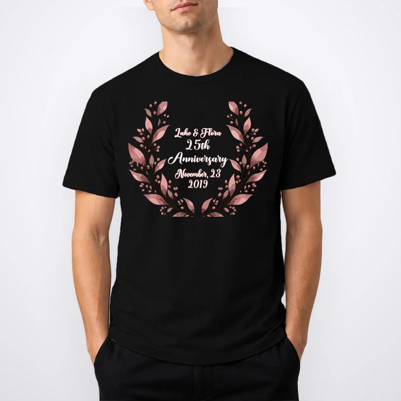 Elegant Blush Floral 25th Anniversary Celebration Men's T-Shirt - Front 1