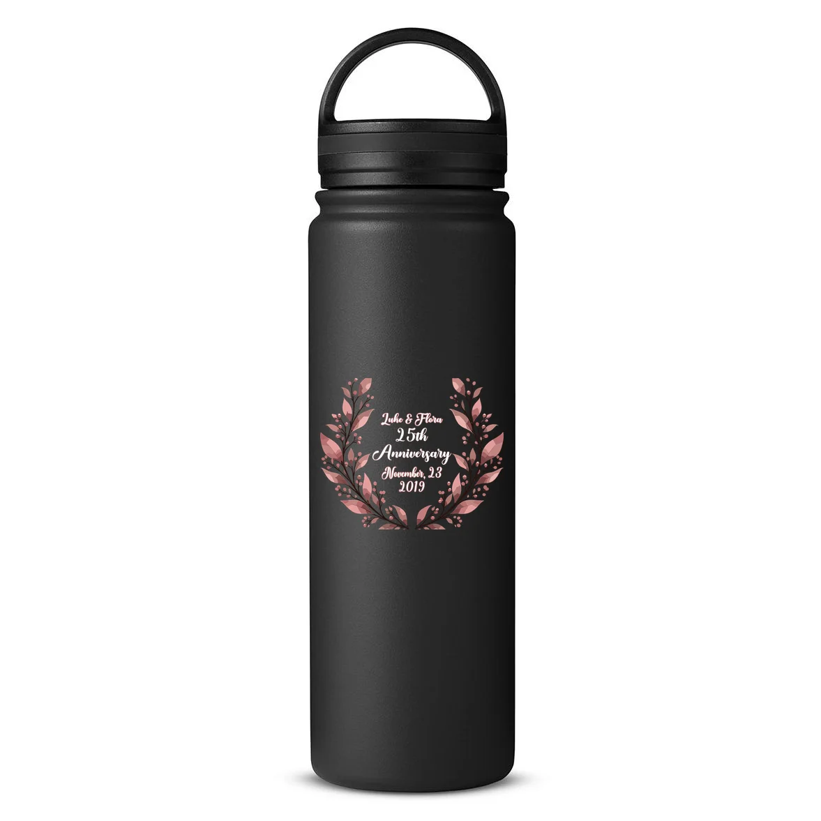 Elegant Blush Floral 25th Anniversary Celebration 24oz Water Bottle Front