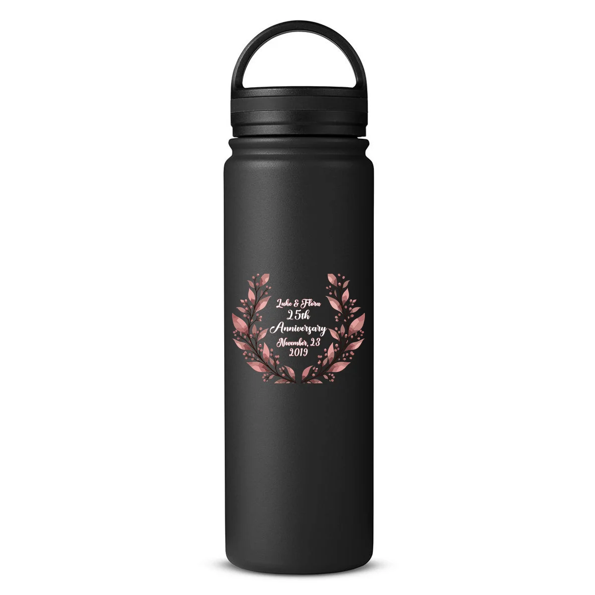 Elegant Blush Floral 25th Anniversary Celebration 24oz Water Bottle - Front