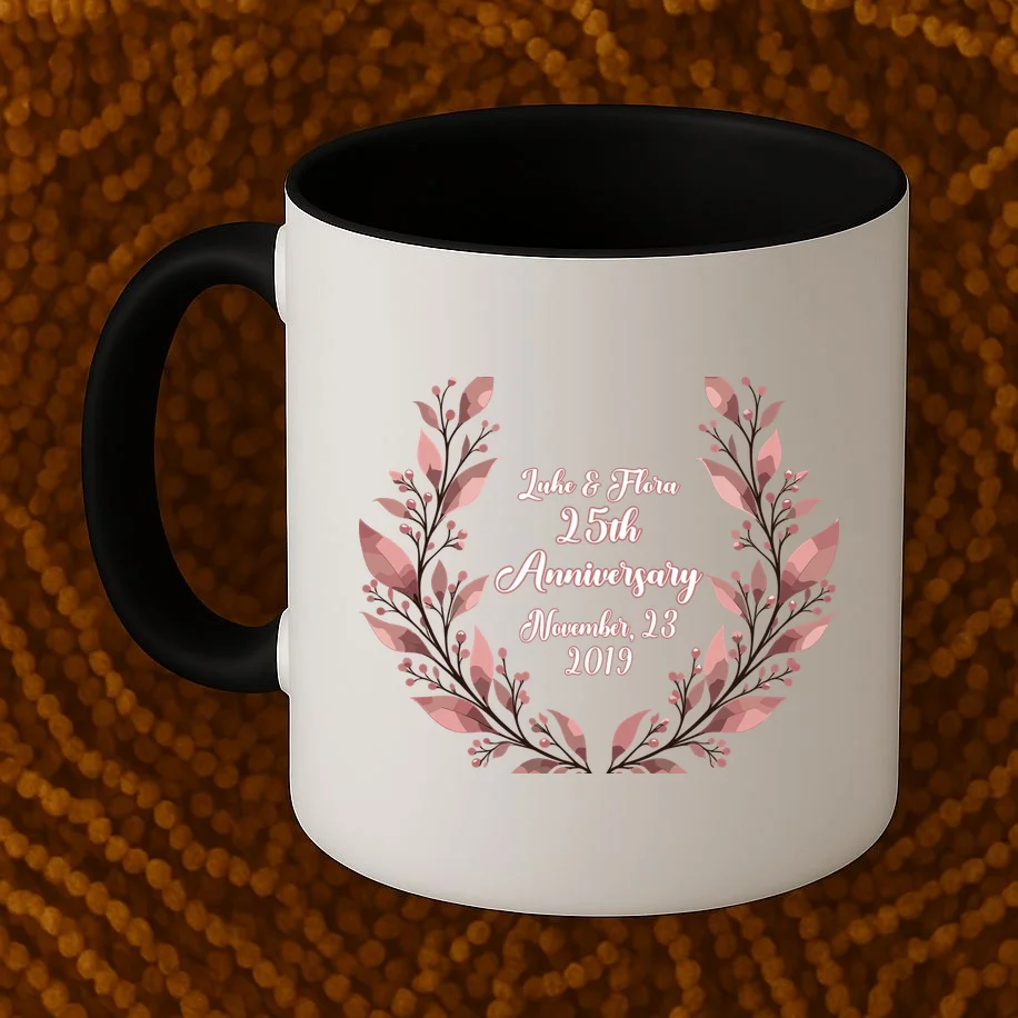 Elegant Blush Floral 25th Anniversary Celebration Mug - Front 1
