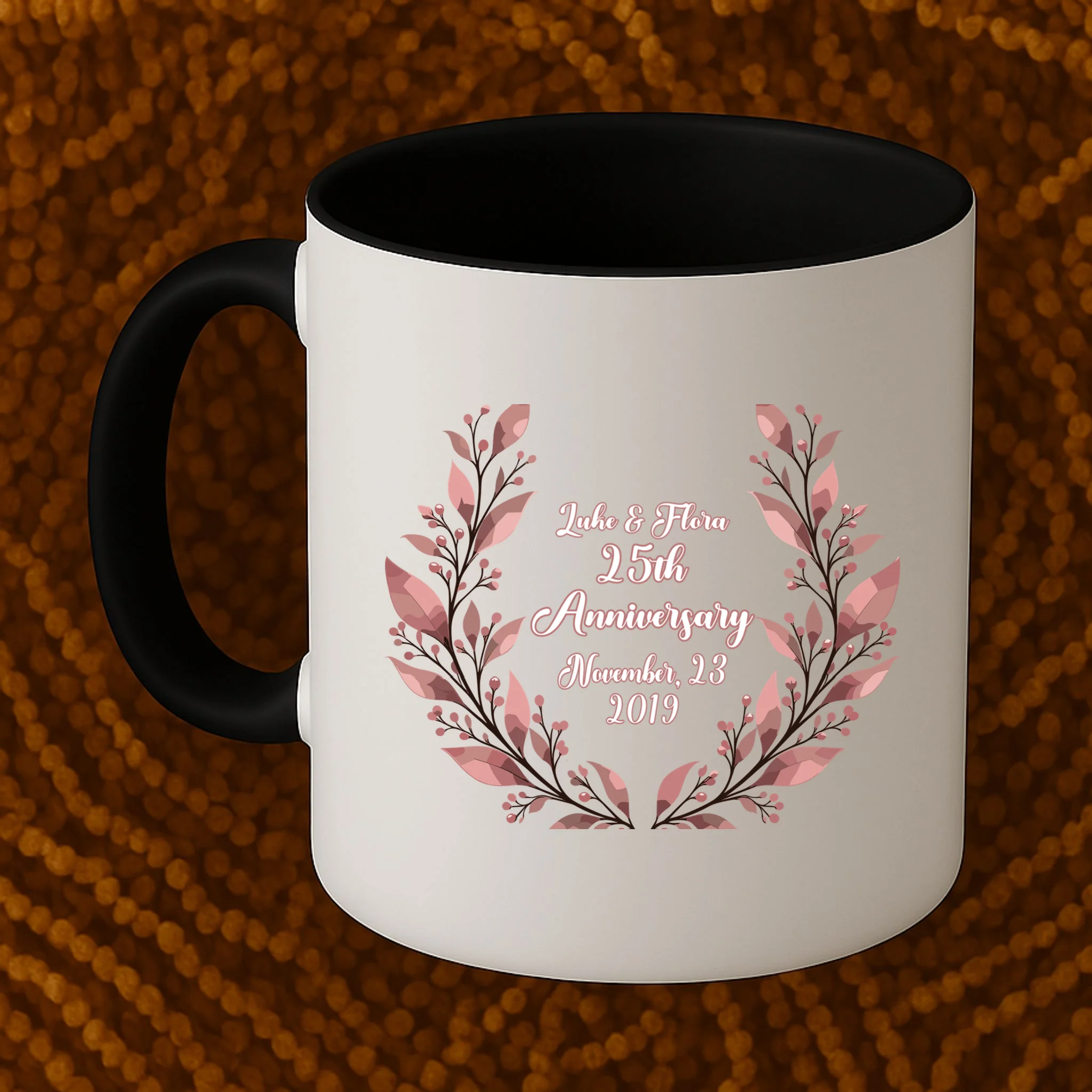 Elegant Blush Floral 25th Anniversary Celebration Mug - Front 1