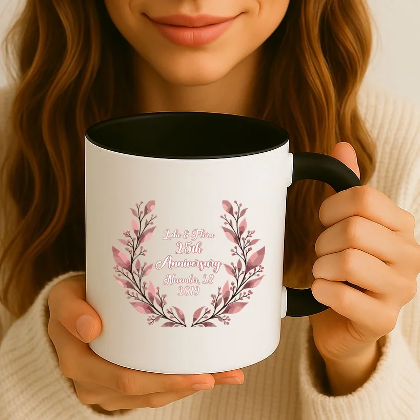 Elegant Blush Floral 25th Anniversary Celebration Mug - Front 2