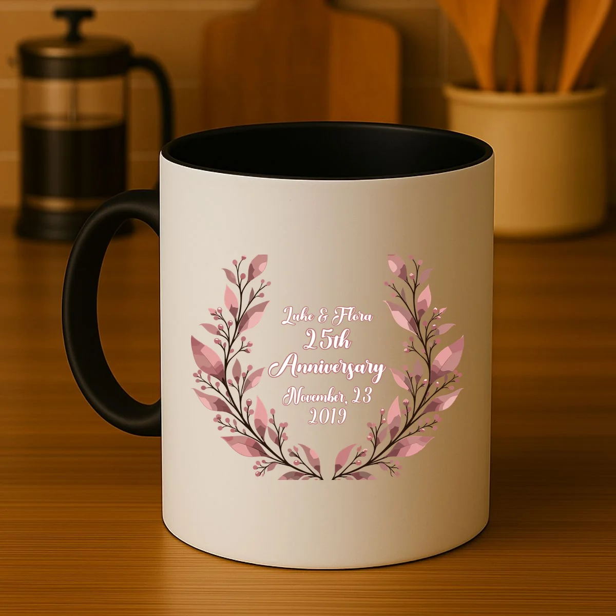 Elegant Blush Floral 25th Anniversary Celebration Mug - Front 3