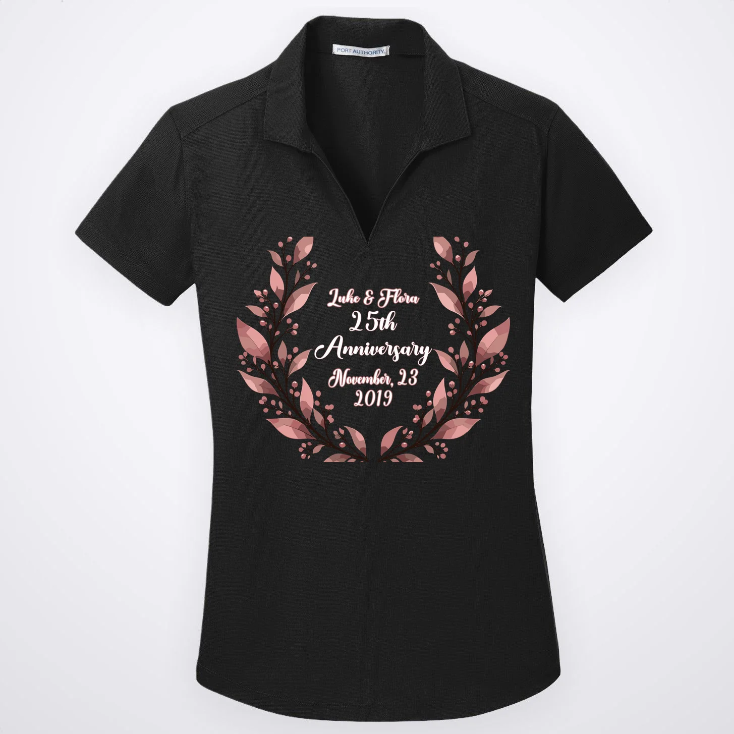 Elegant Blush Floral 25th Anniversary Celebration Women's Polo Front