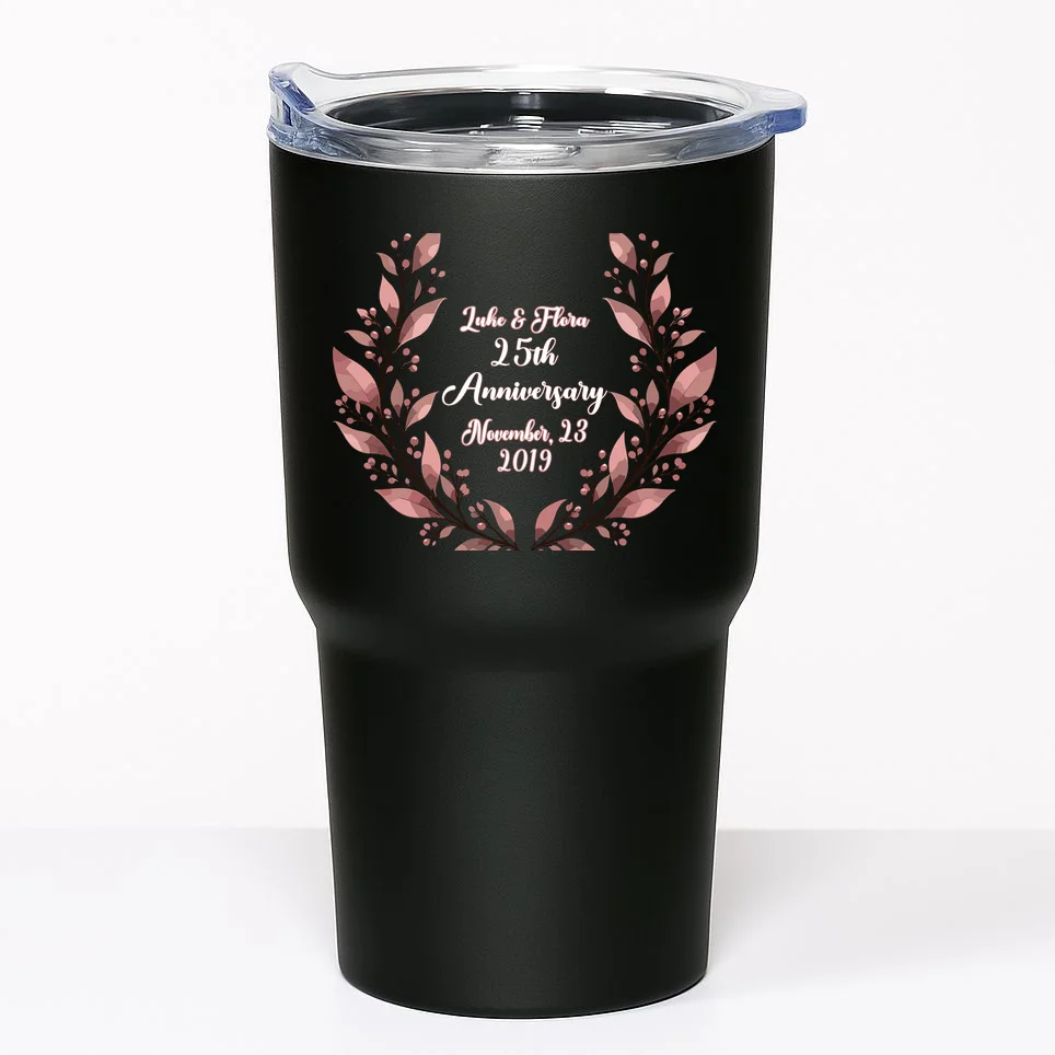 Elegant Blush Floral 25th Anniversary Celebration 20oz Tumbler Front