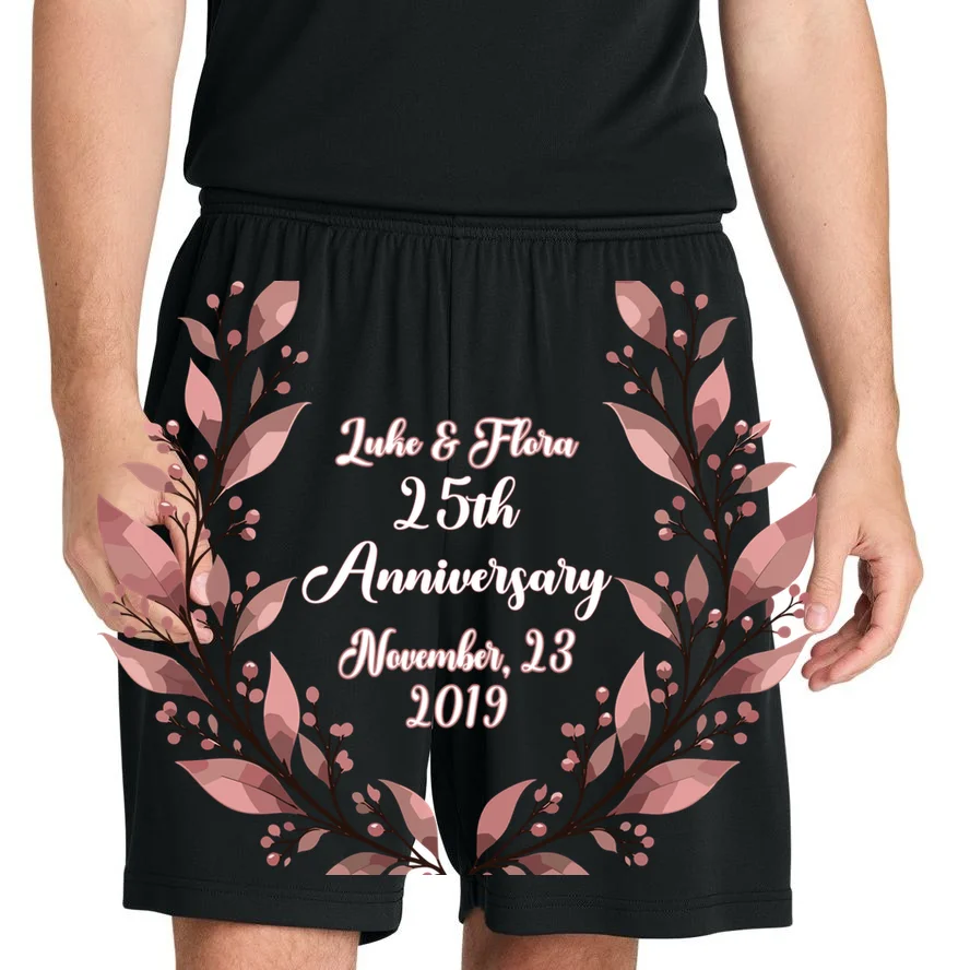 Elegant Blush Floral 25th Anniversary Celebration Men's Shorts - Front 1