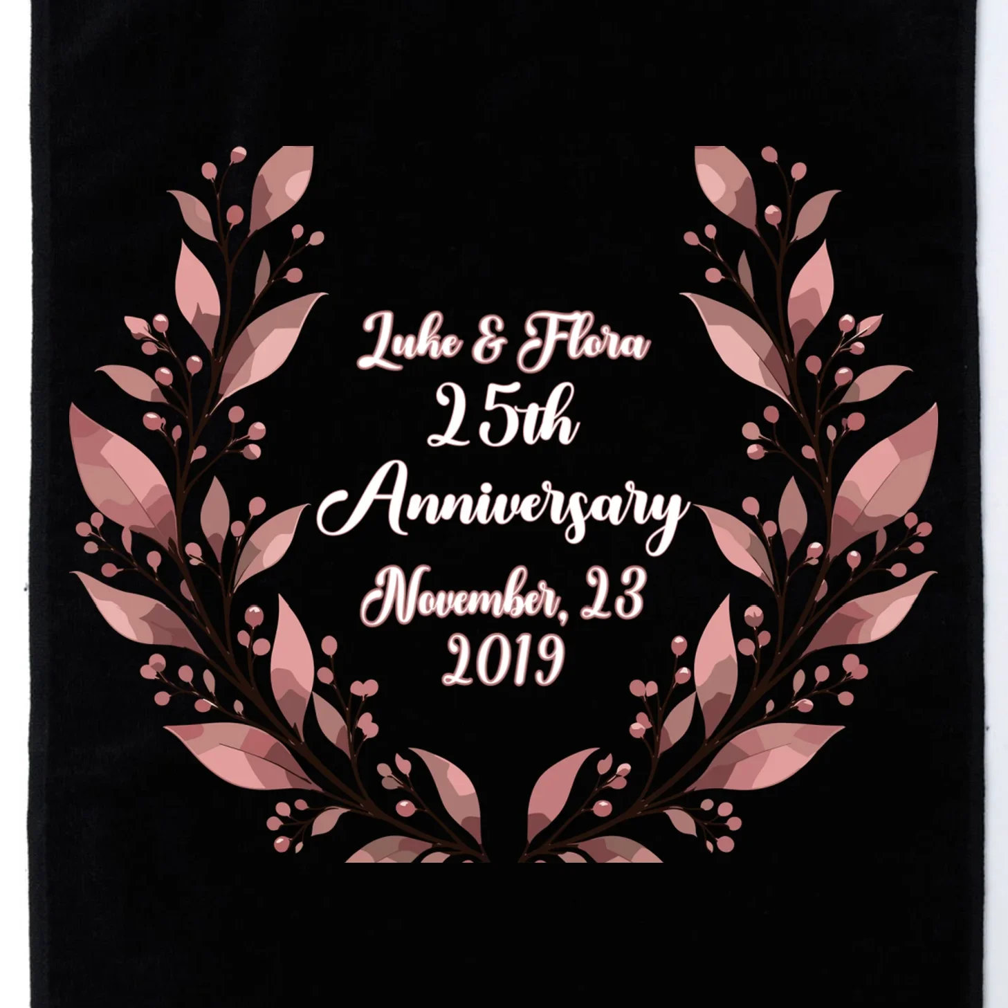 Elegant Blush Floral 25th Anniversary Celebration Golf Towel - Front - Close-up