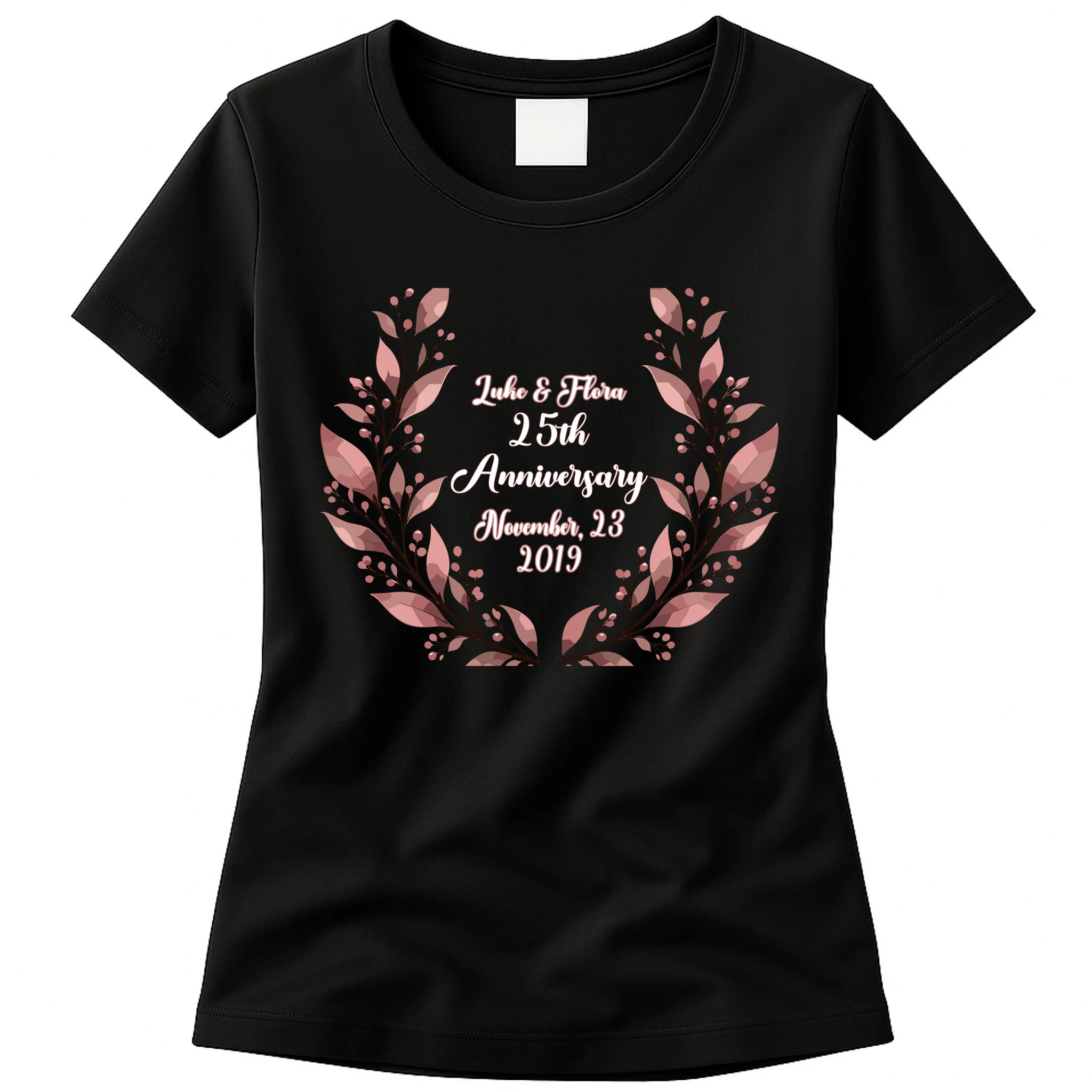 Elegant Blush Floral 25th Anniversary Celebration Women's T-Shirt - Front