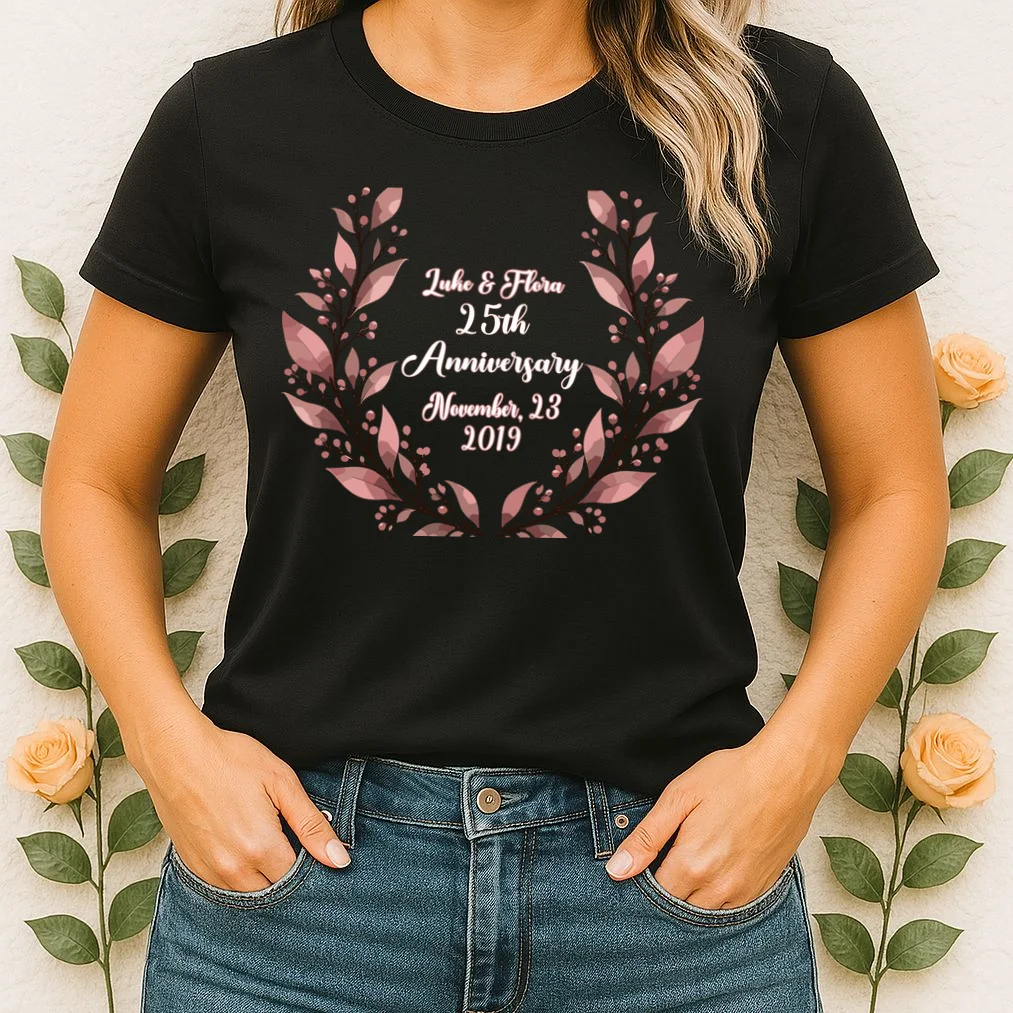 Elegant Blush Floral 25th Anniversary Celebration Women's T-Shirt - Front 1