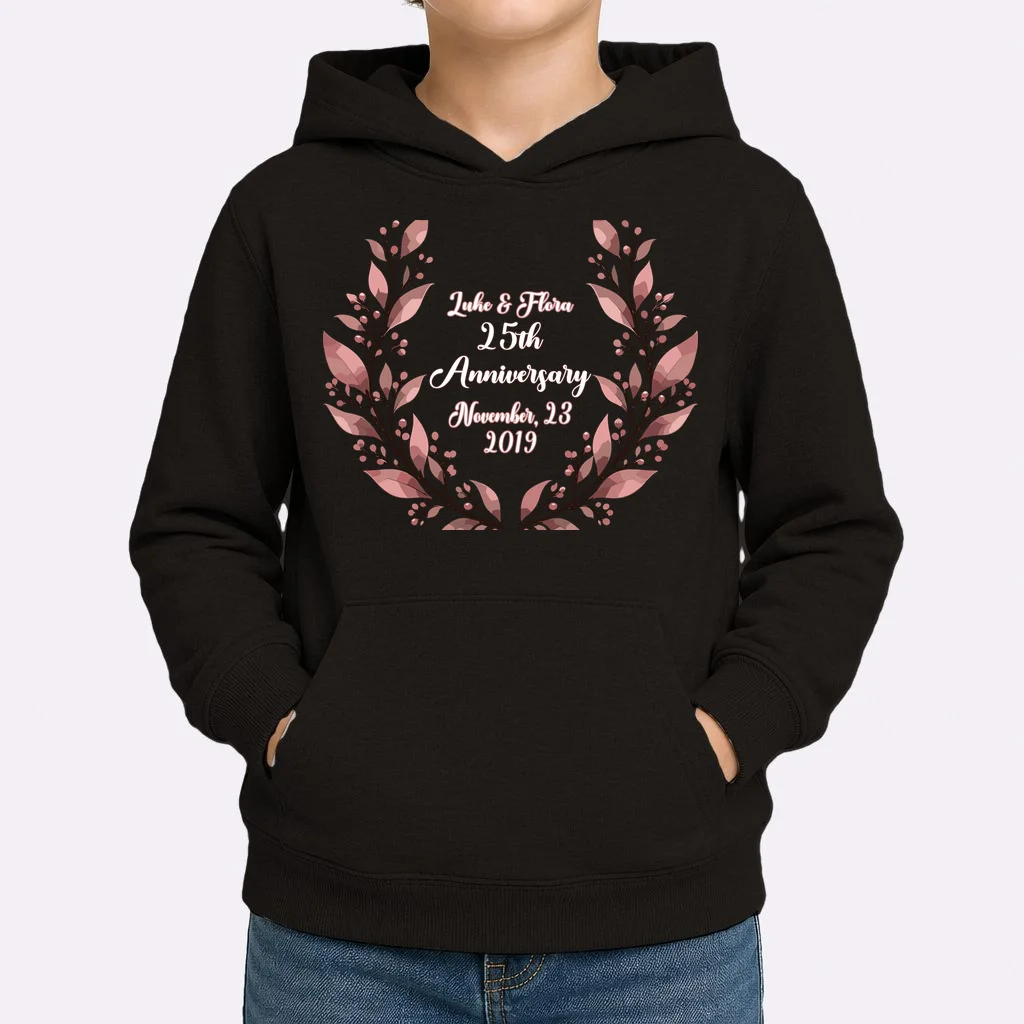Elegant Blush Floral 25th Anniversary Celebration Kids Hoodie - Front 1