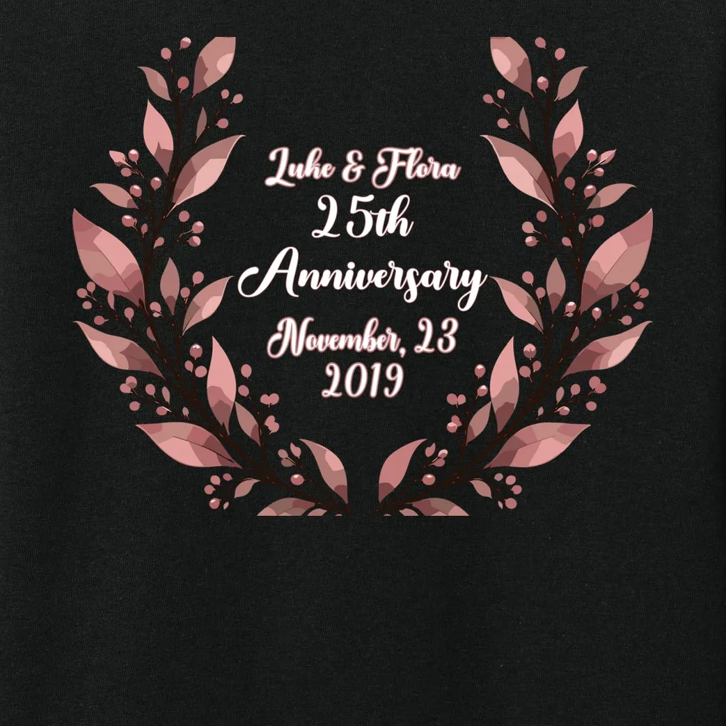 Elegant Blush Floral 25th Anniversary Celebration Kids Long Sleeve Pajamas - Front - Close-up