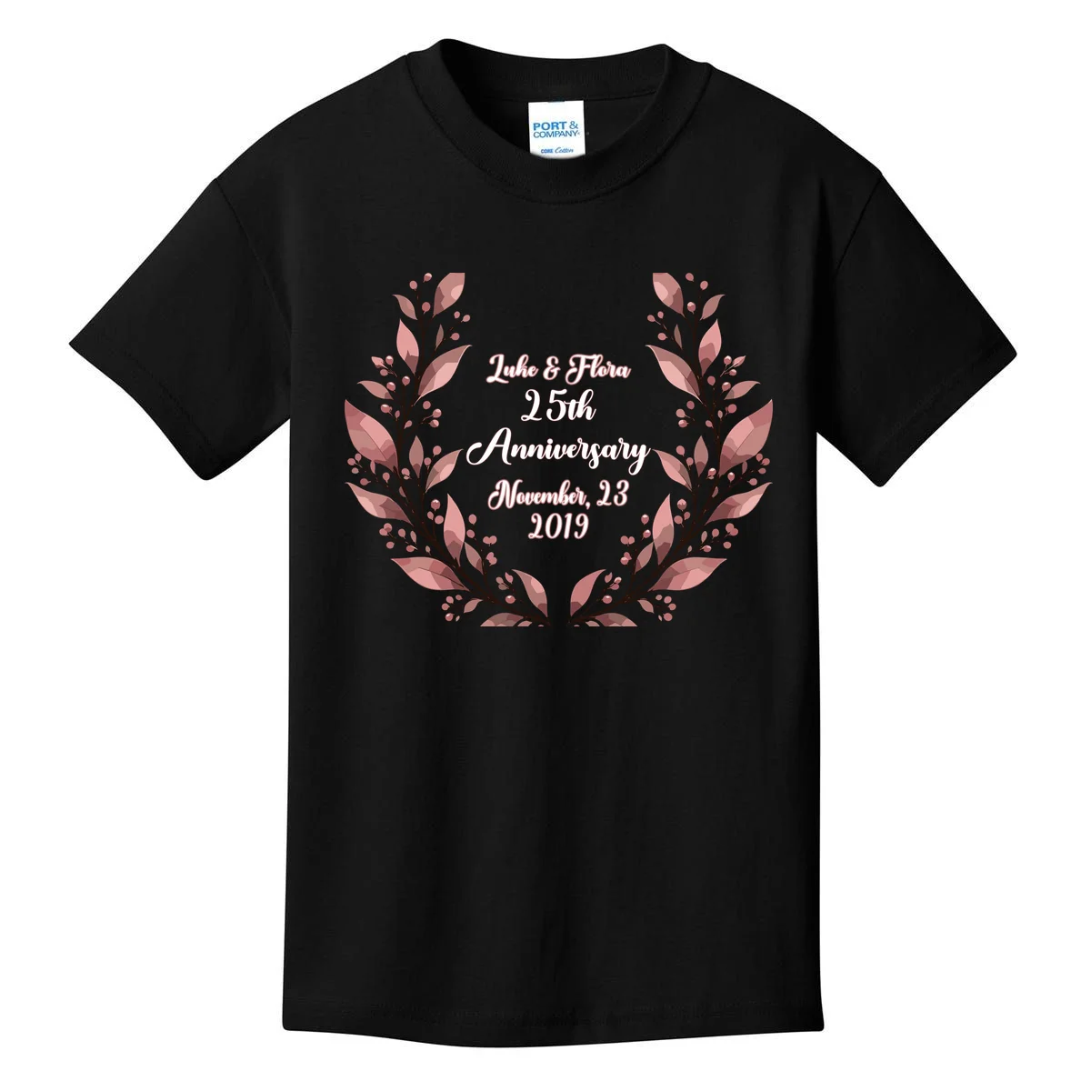 Elegant Blush Floral 25th Anniversary Celebration Kids T-Shirt - Front