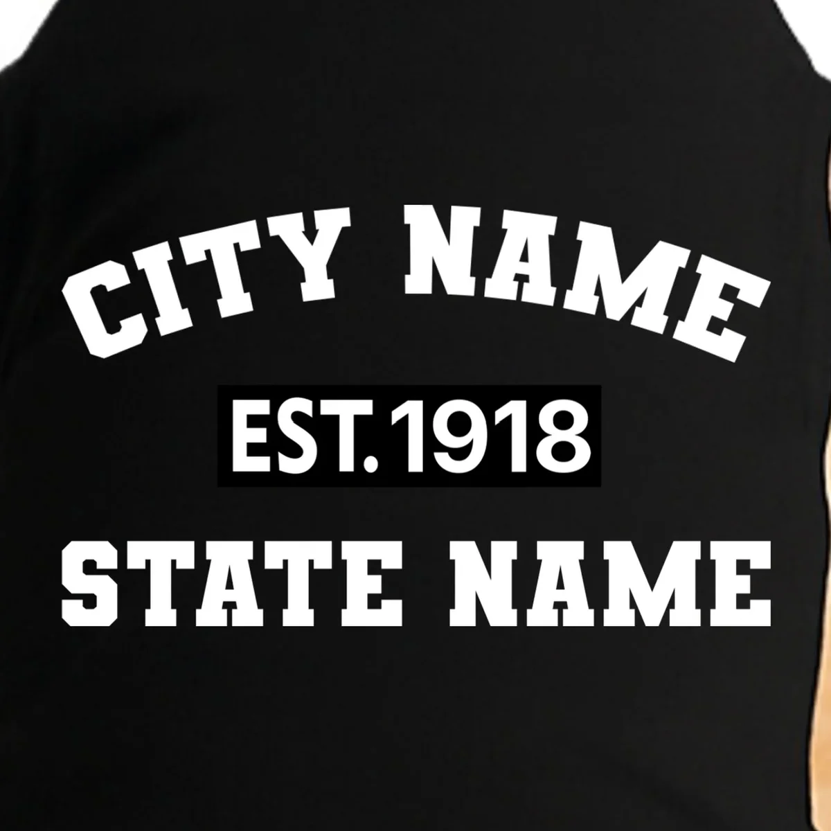 Custom City State Classic Vintage Est Year Customizable Doggie Tank - Front - Close-up