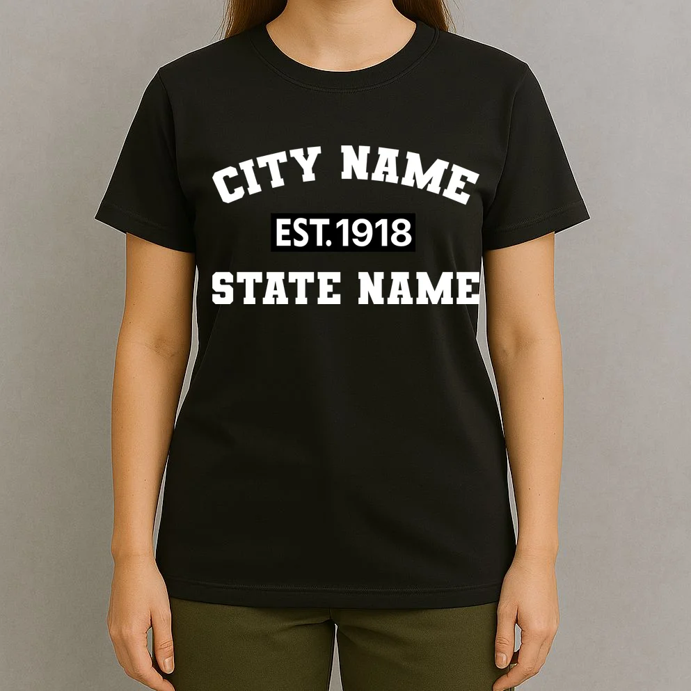 Custom City State Classic Vintage Est Year Customizable T-Shirt - Front 4