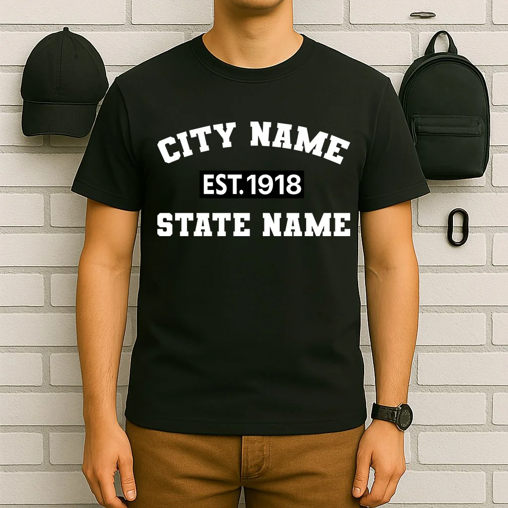 Custom City State Classic Vintage Est Year Customizable T-Shirt - Front 6
