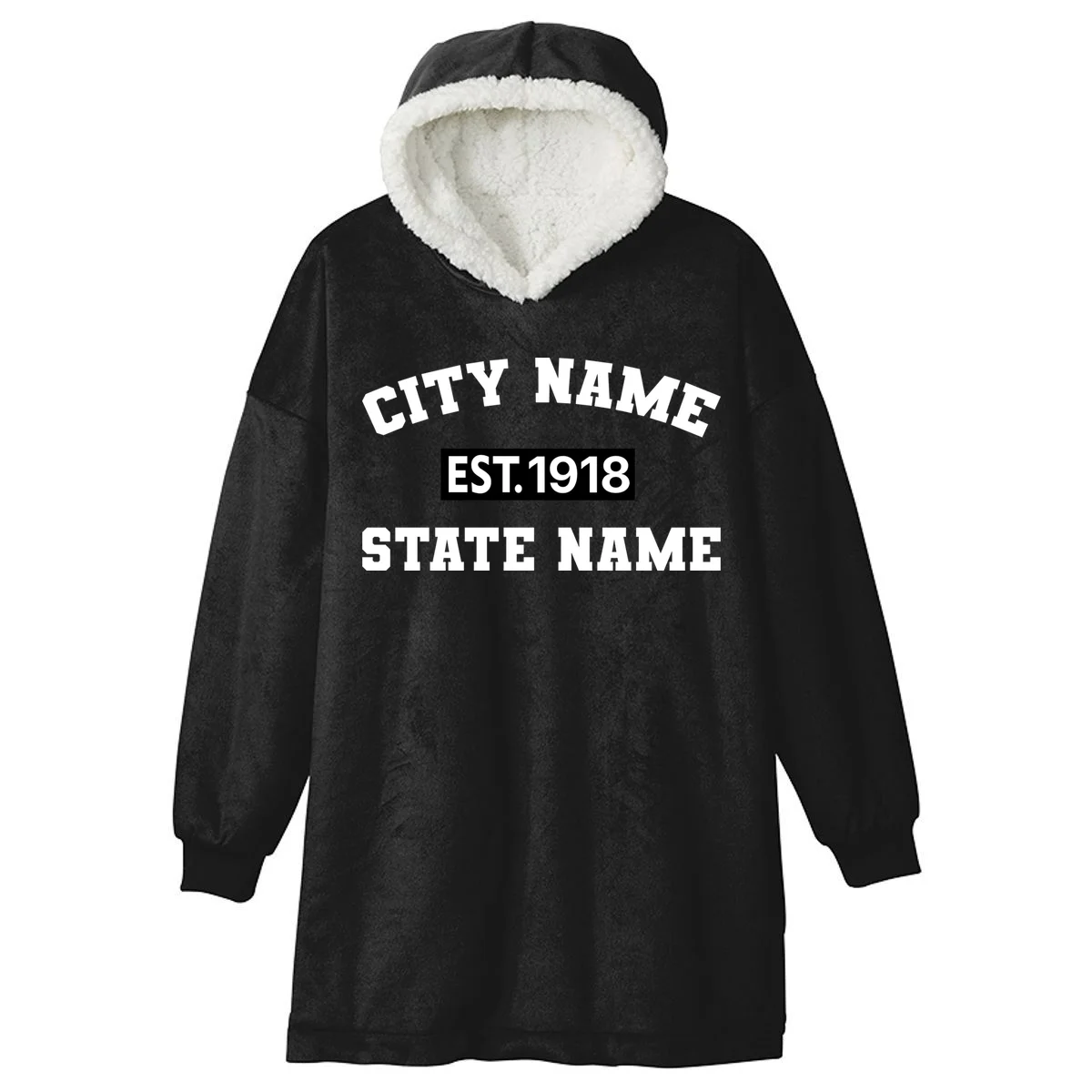 Custom City State Classic Vintage Est Year Customizable Hooded Blanket - Front