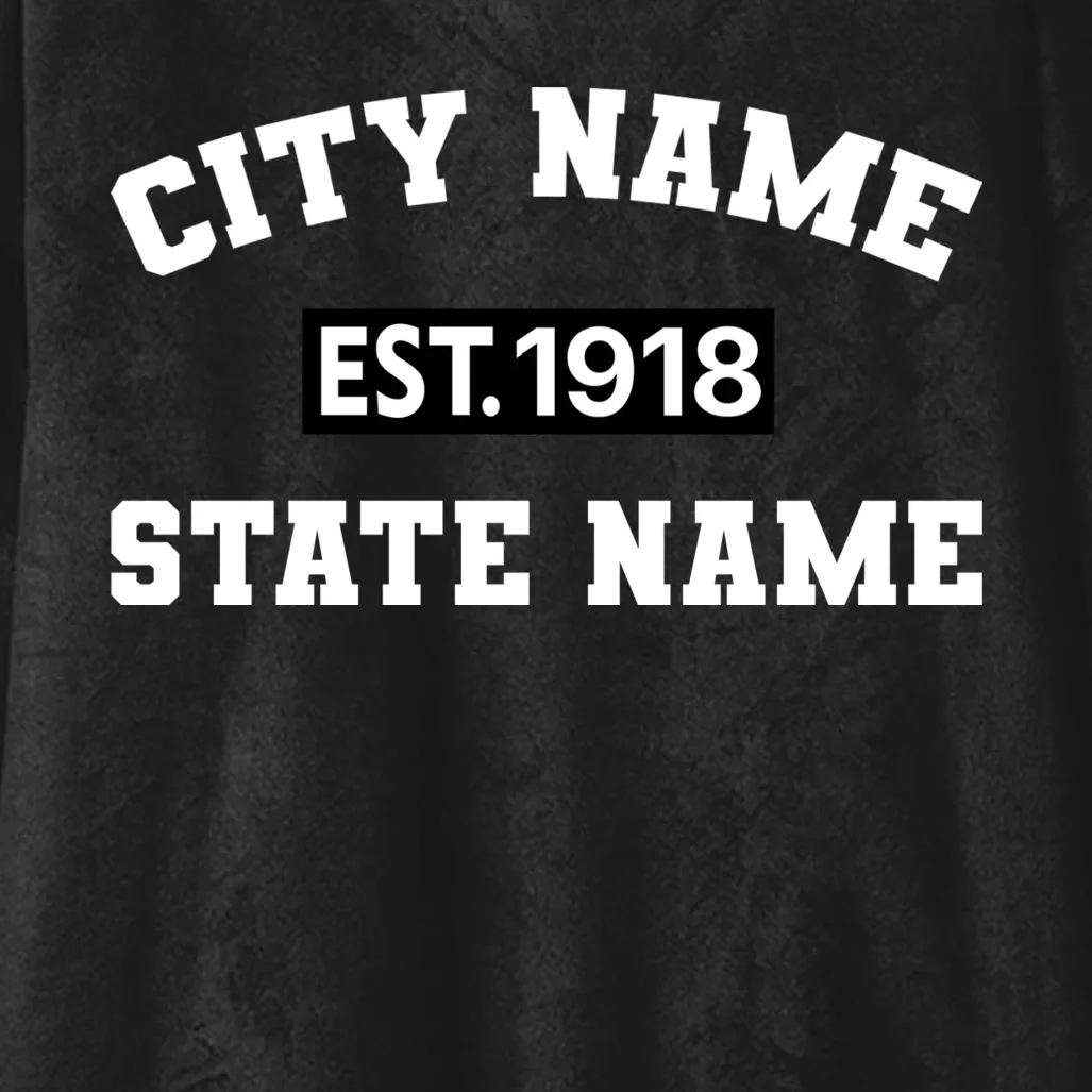 Custom City State Classic Vintage Est Year Customizable Hooded Blanket - Front - Close-up