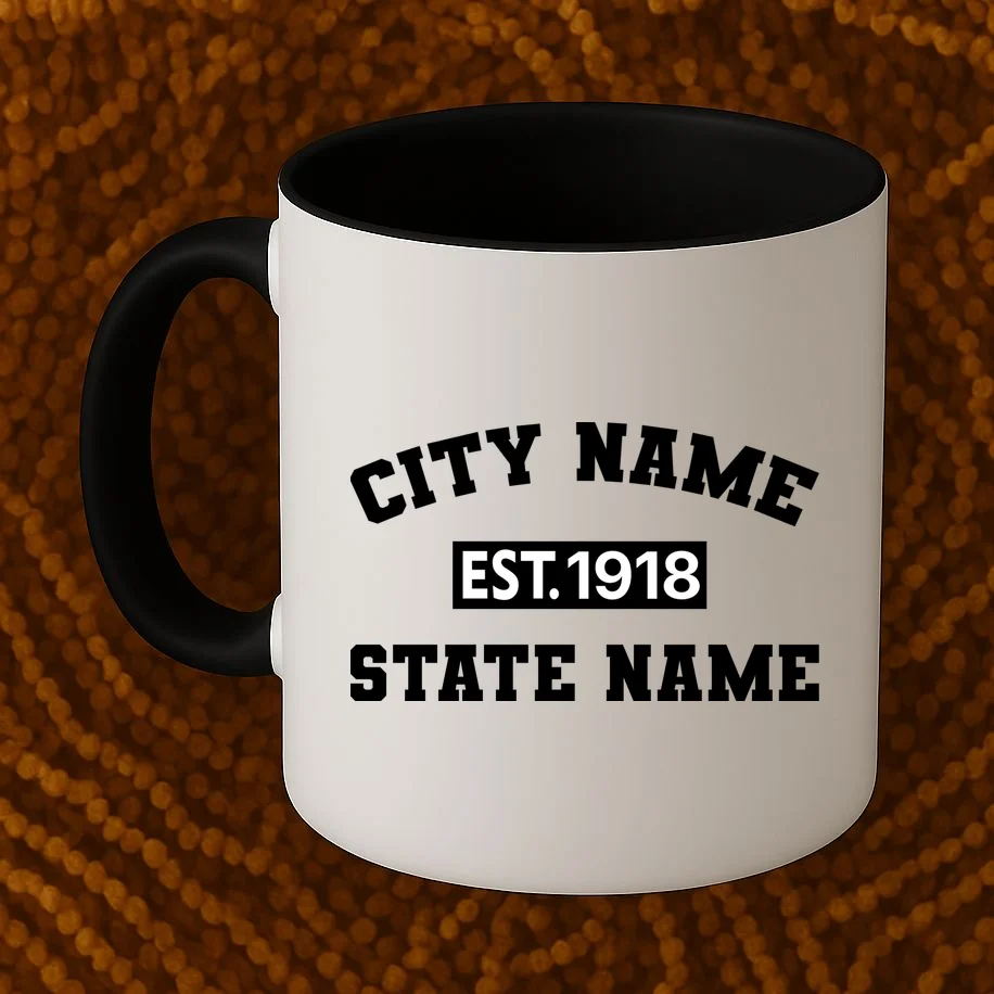 Custom City State Classic Vintage Est Year Customizable Coffee Mug - Front 1