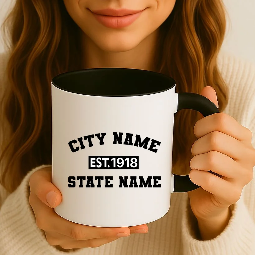 Custom City State Classic Vintage Est Year Customizable Coffee Mug - Front 2