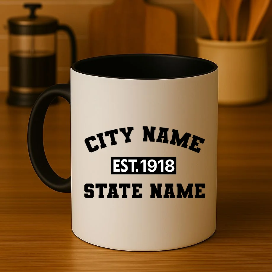 Custom City State Classic Vintage Est Year Customizable Coffee Mug - Front 3