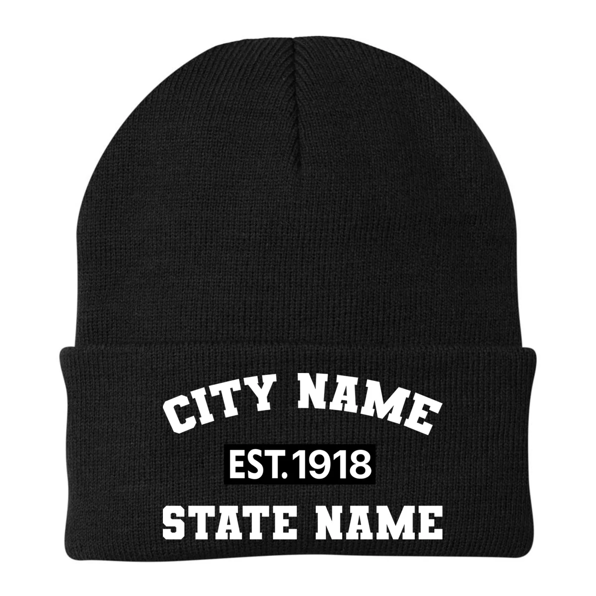 Custom City State Classic Vintage Est Year Customizable Beanie - Front