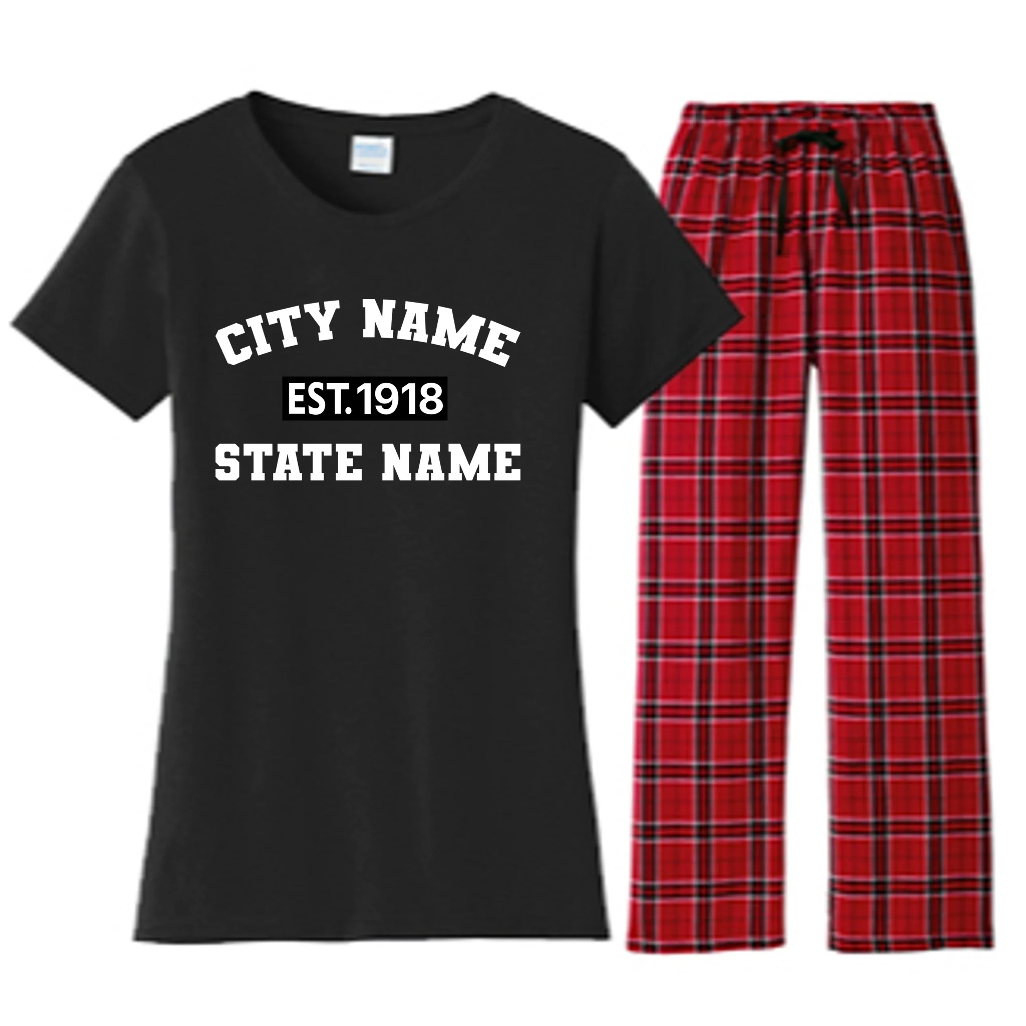 Custom City State Classic Vintage Est Year Customizable Women's Flannel Pajama Set - Front
