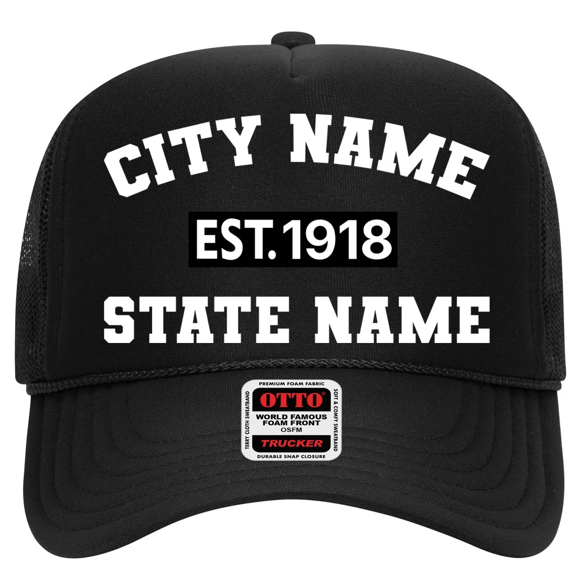Custom City State Classic Vintage Est Year Customizable Trucker Hat - Front