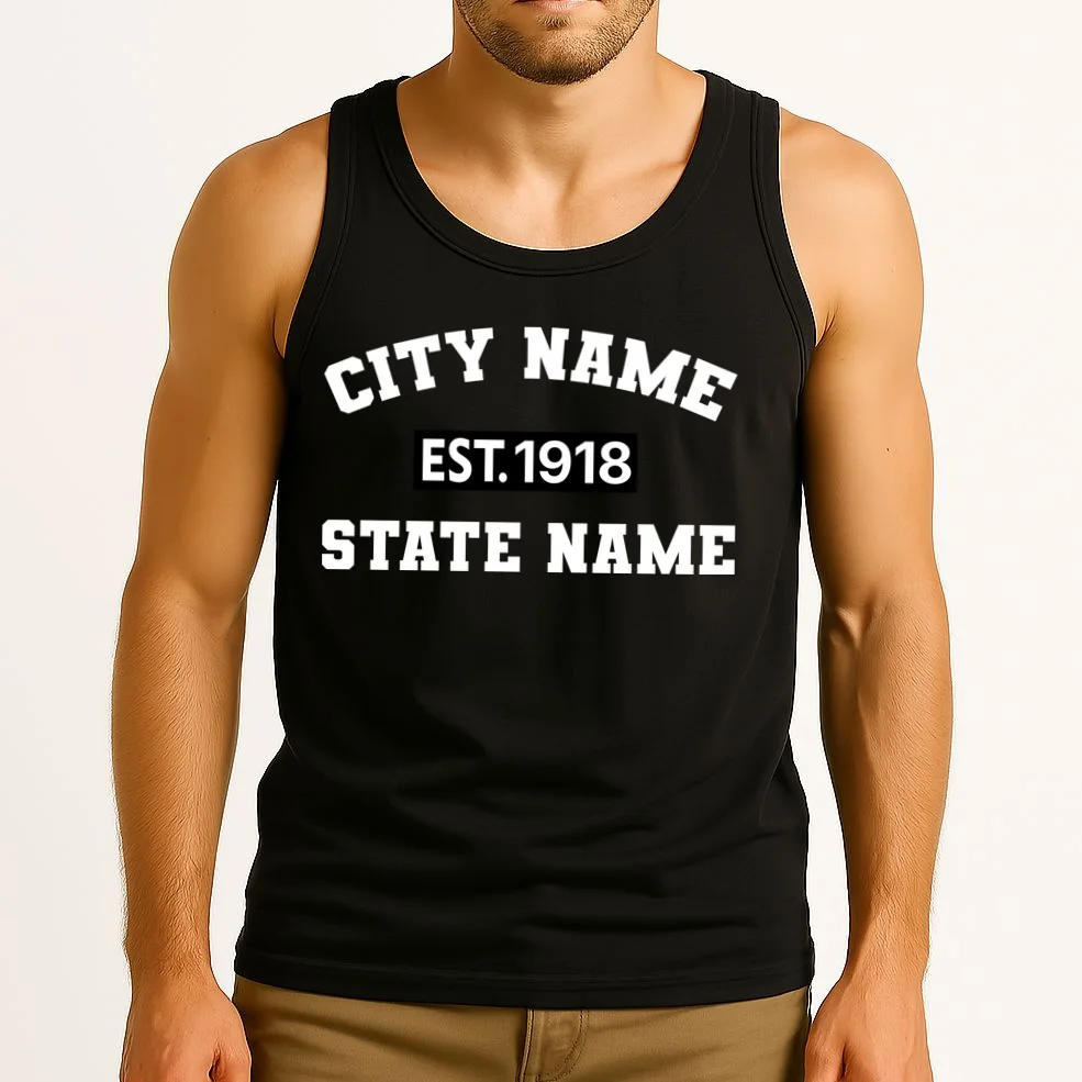 Custom City State Classic Vintage Est Year Customizable Tank Top - Front 2