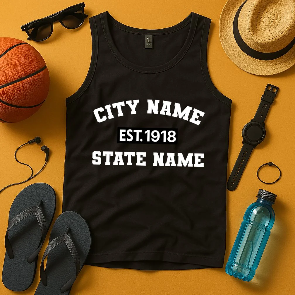 Custom City State Classic Vintage Est Year Customizable Tank Top - Front 3