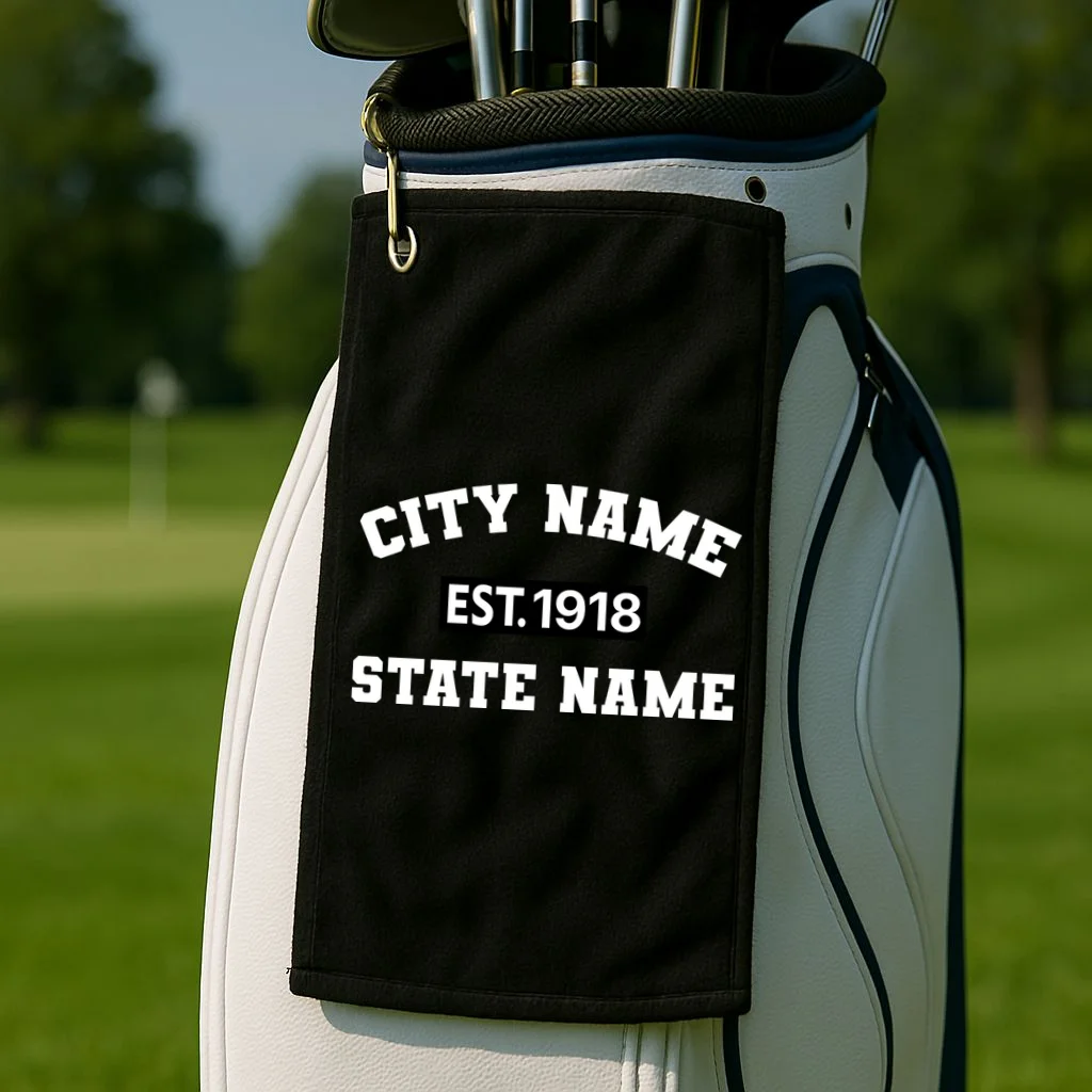 Custom City State Classic Vintage Est Year Customizable Golf Towel - Front 2