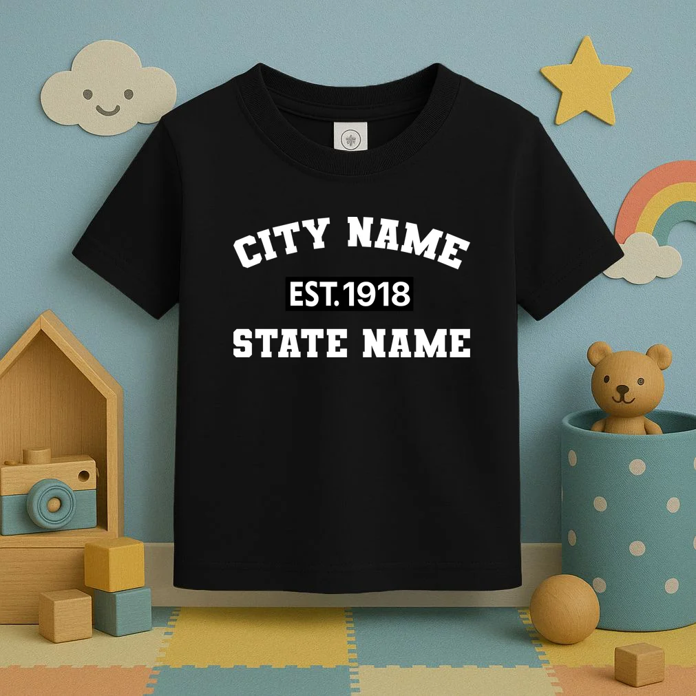 Custom City State Classic Vintage Est Year Customizable Toddler T-Shirt - Front 2