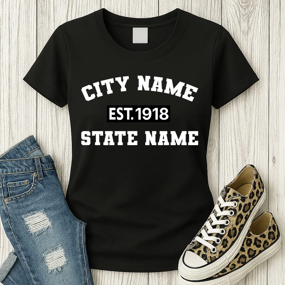 Custom City State Classic Vintage Est Year Customizable Women's T-Shirt - Front 2
