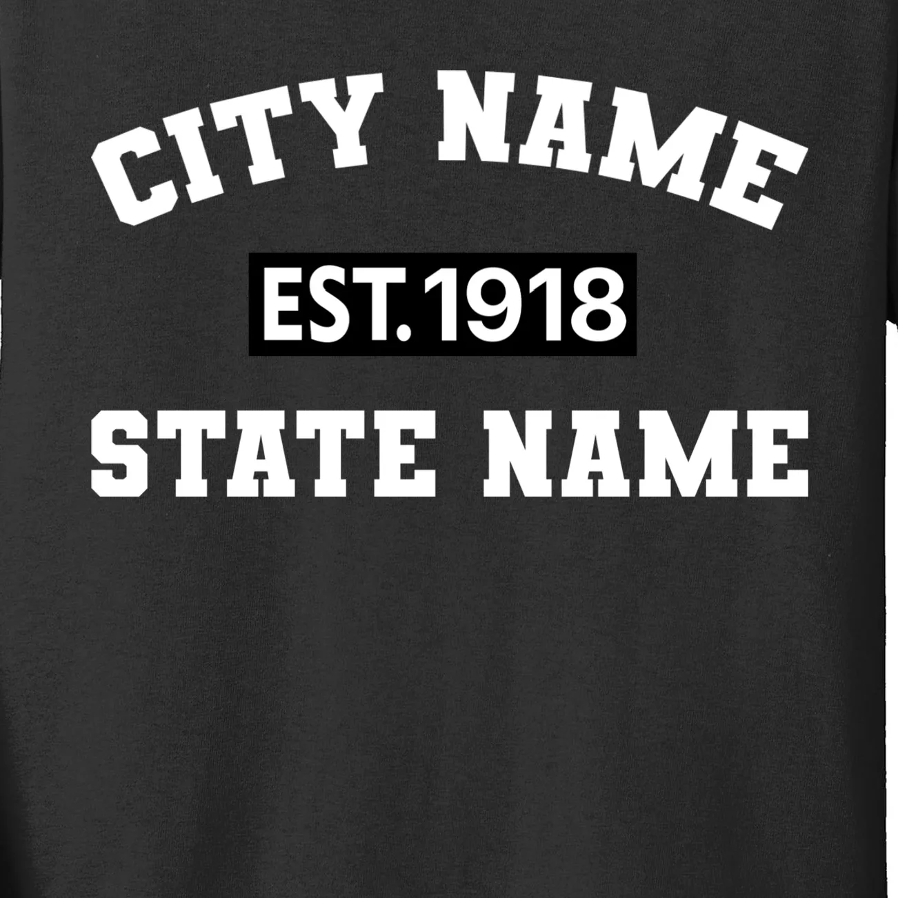 Custom City State Classic Vintage Est Year Customizable Kids Long Sleeve Shirt - Front - Close-up