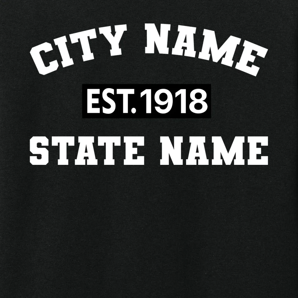 Custom City State Classic Vintage Est Year Customizable Kids Long Sleeve Pajamas - Front - Close-up
