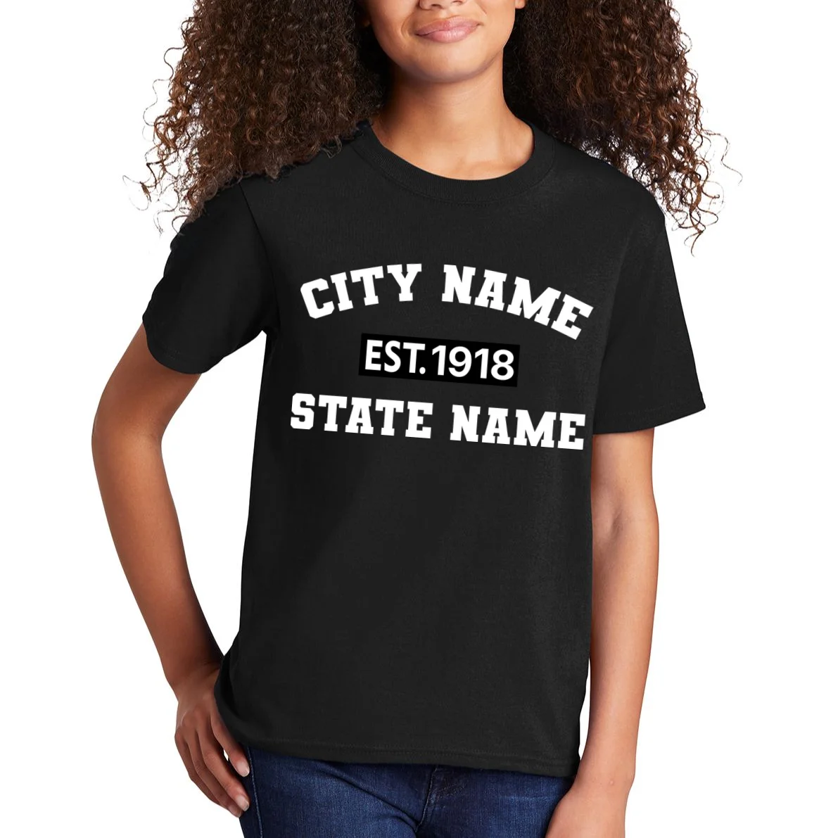 Custom City State Classic Vintage Est Year Customizable Kids T-Shirt - Front 1