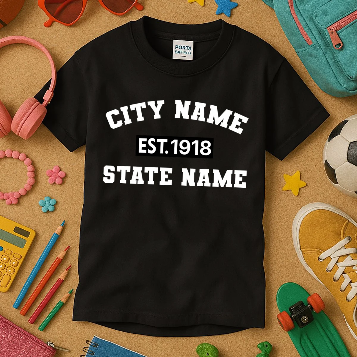 Custom City State Classic Vintage Est Year Customizable Kids T-Shirt - Front 2