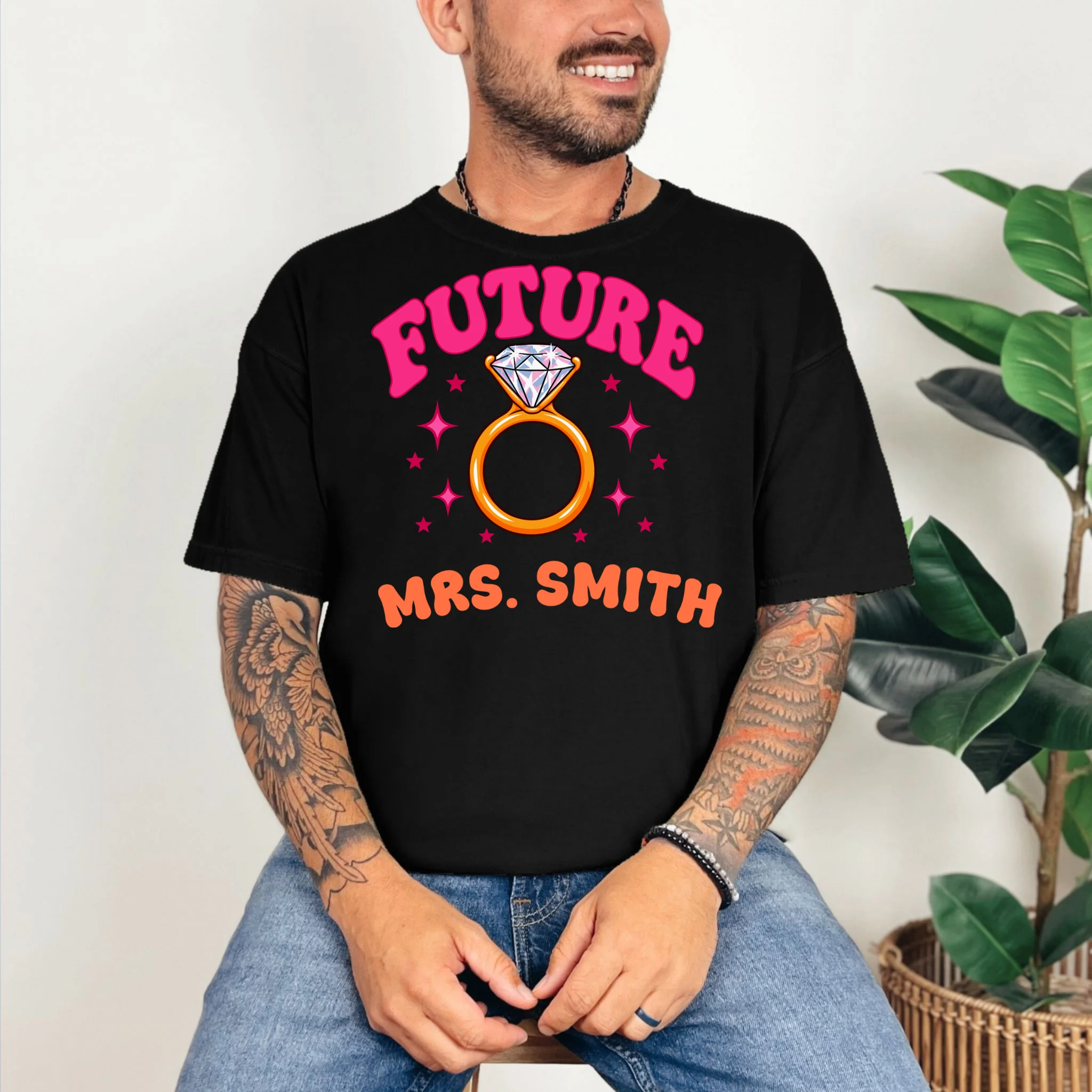 Engaged Era Personalized Future Mrs. Custom Gift - Future Mrs. Ring Design Comfort Colors Unisex T-Shirt - Front 2