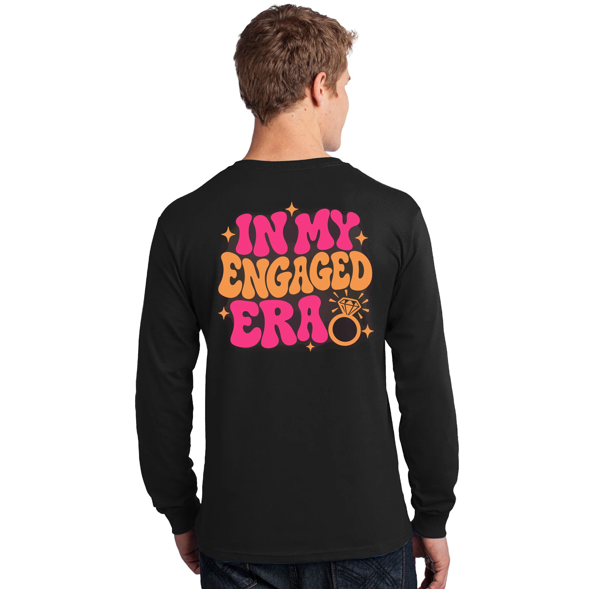 Engaged Era Personalized Future Mrs. Custom Gift - Future Mrs. Ring Design Men's Long Sleeve Shirt - Back - Close-up