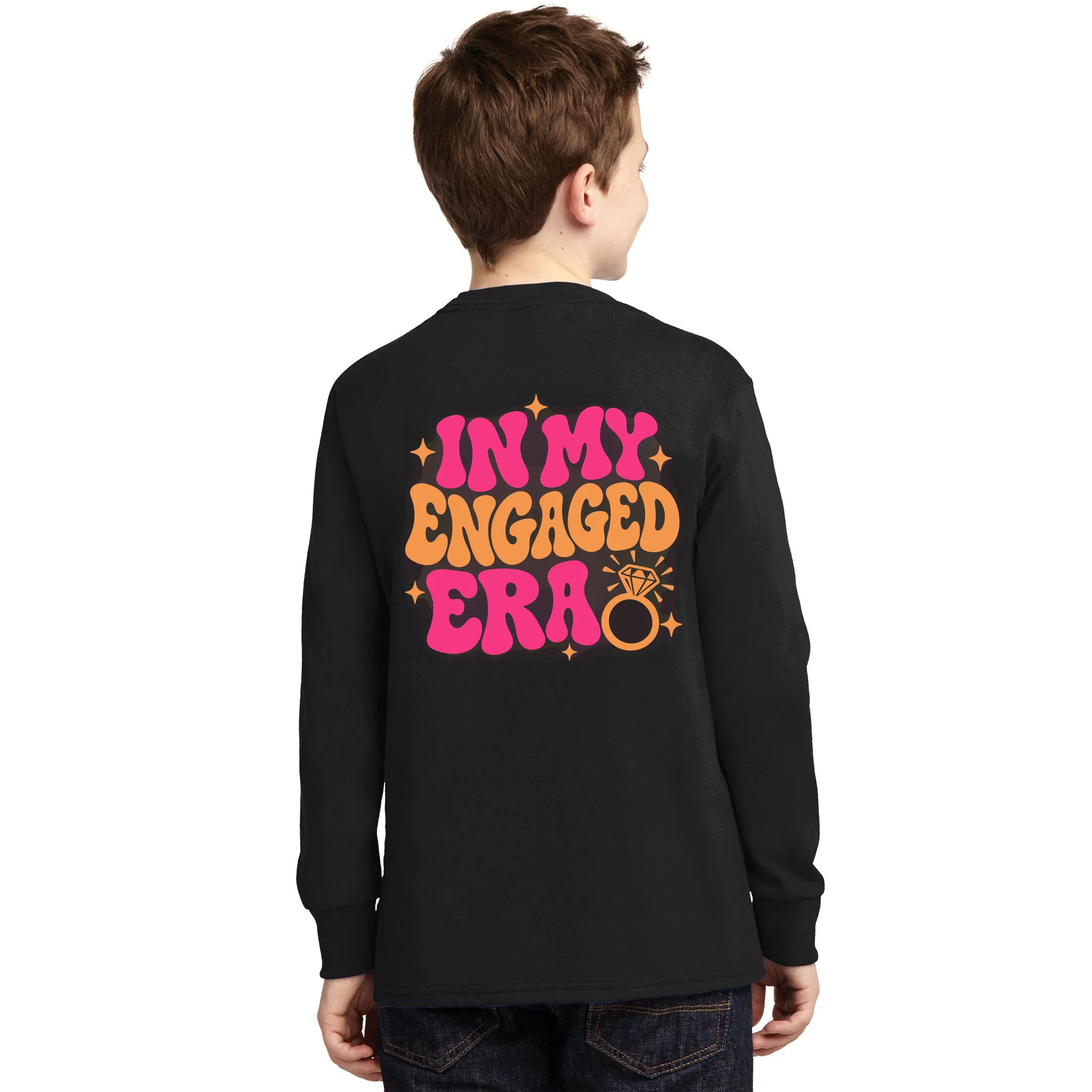 Engaged Era Personalized Future Mrs. Custom Gift - Future Mrs. Ring Design Kids Long Sleeve Shirt - Back - Close-up